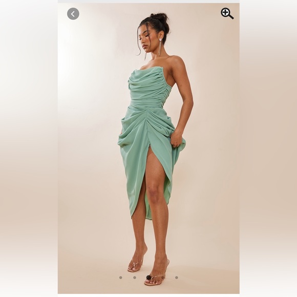 Sage Green Strapless Sleeveless Corset Midi Dress main image 0